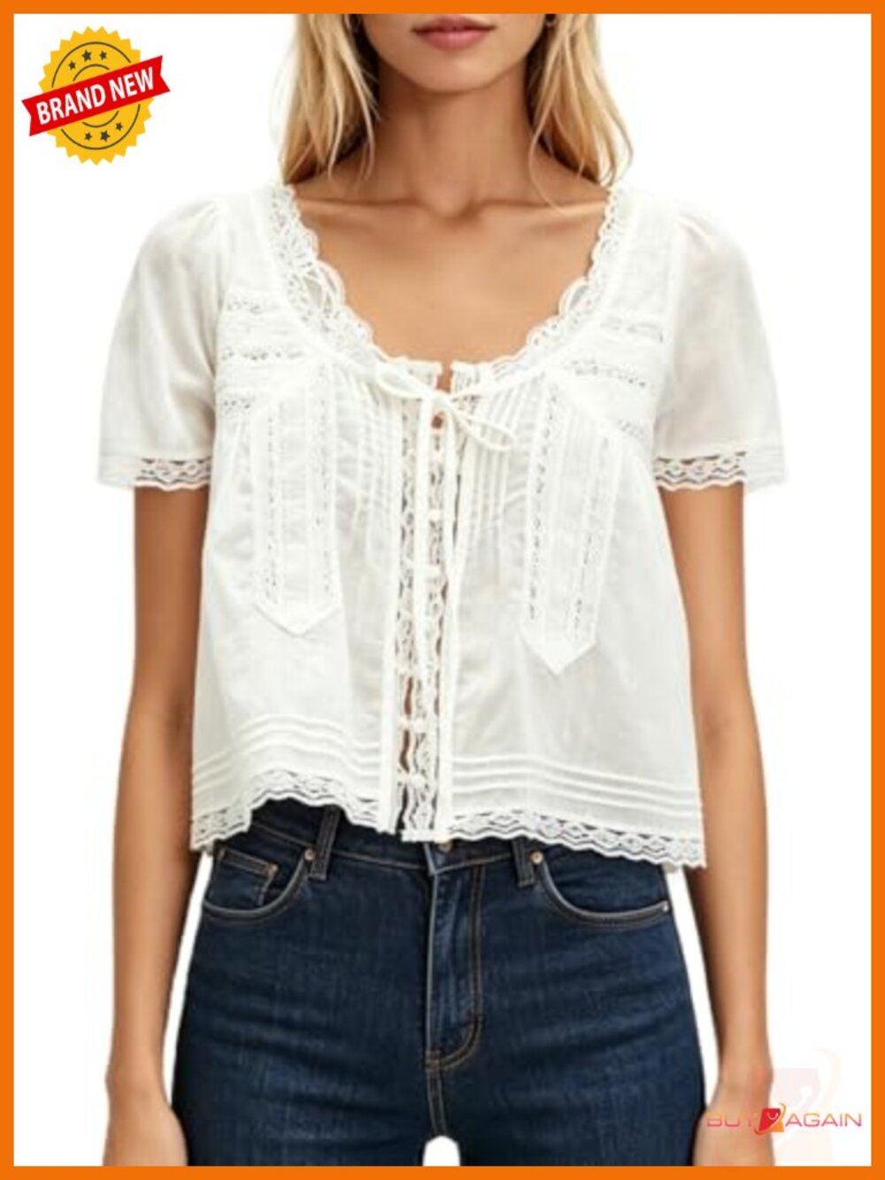 Boho Lace Tie Front Ruffle Peplum Babydoll Blouse Puff Sleeve Women's Top